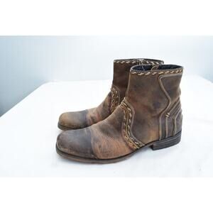 Bed Stu Boots Mens 9 Brown Distressed Leather Zipper Western Ankle Revolution
